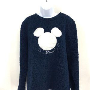 Silver Shimmer Mickey Teddy Bear Top Navy Sherpa size Large